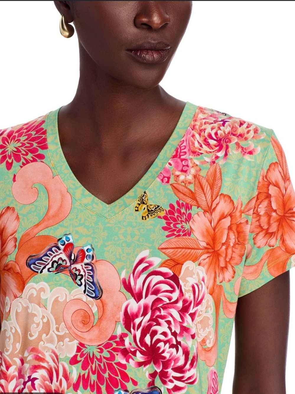 Johnny Was The Janie Favorite V-Neck Short Sleeve - Multicolor Tee - Picture 3 of 6